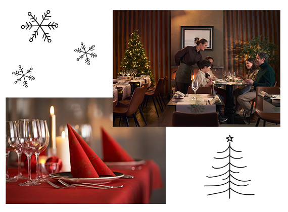 Festive tableware and table settings in a restaurant